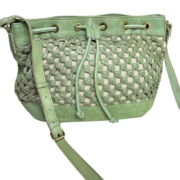 MARTA PONTI Leather Woven Sage Crossbody Bucket Handbag Purse Boho - Picture 17 of 17